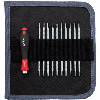 Wiha 27820 System 4 set di cacciaviti con lame intercambiabili, 11 pezzi, a taglio/Phillips/TORX/esagonale, con borsa arrotolabile, nero/rosso