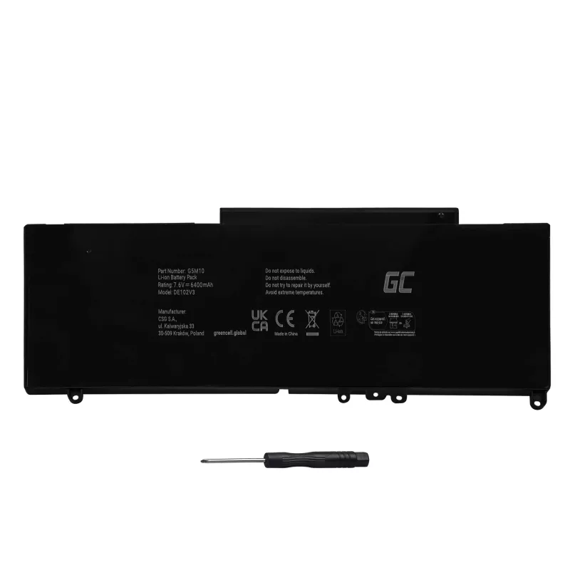 Batteria ricaricabile DE102V3 verde per DELL Latitude E5250 E5450 E5550, 7,6 V 6200 mAh LiPo, nero
