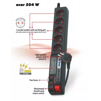 Ciabatta Acar 504WF protezione da sovratensione EMI/RFI 3m