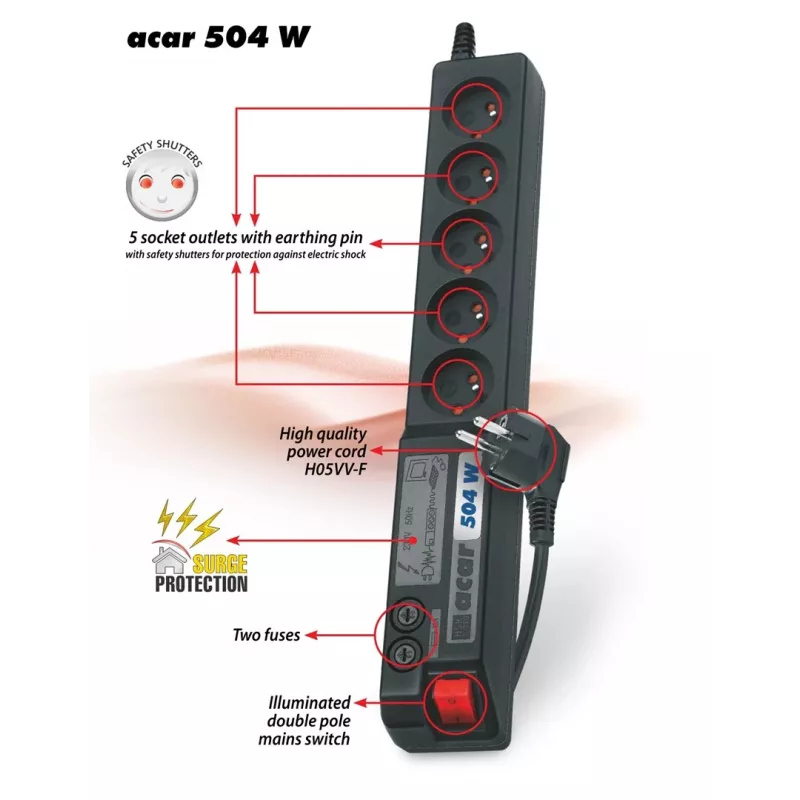 Ciabatta Acar 504WF protezione da sovratensione EMI/RFI 3m