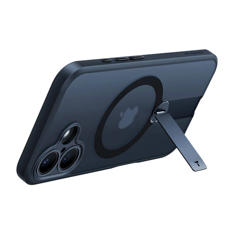 Custodia protettiva Torras Pstand Spin per iPhone 16 Plus – nero, supporto pieghevole, protezione sottile