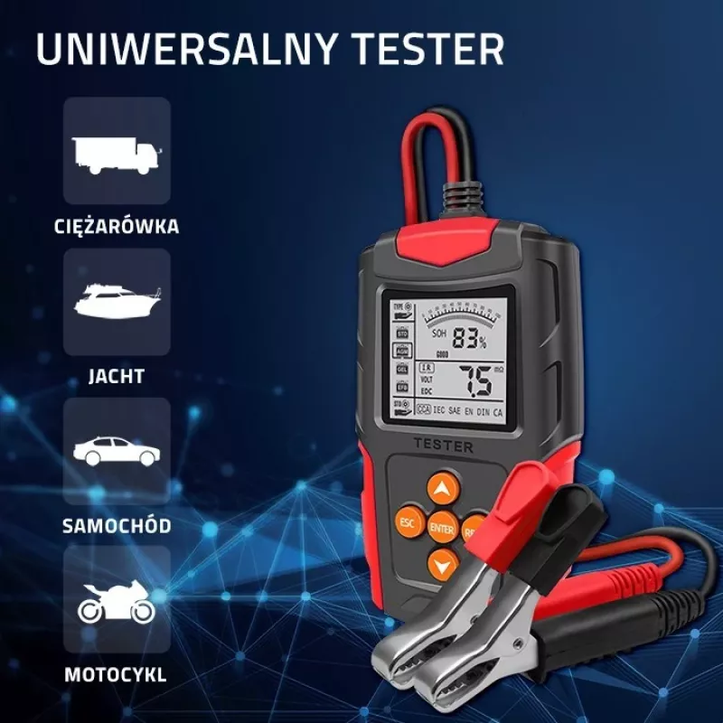 Qoltec 52484 tester digitale LCD per batterie | 12V | 24V | 3Ah-200Ah