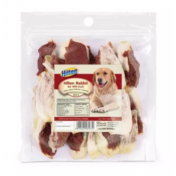 Articolo da masticare per cani Hilton orecchio di coniglio con anatra — snack da masticare naturale al gusto di anatra, confezione 500 g