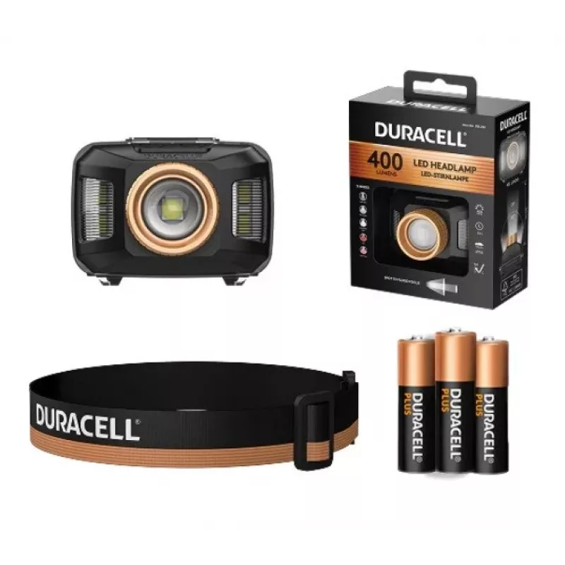 Torcia frontale Duracell DH400 nera, arancione