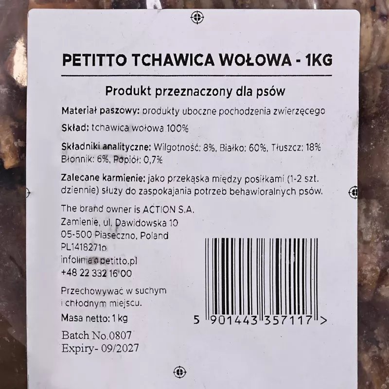 Snack per cani PETITTO trachea di manzo 1 kg - PETITTO osso da masticare trachea di manzo