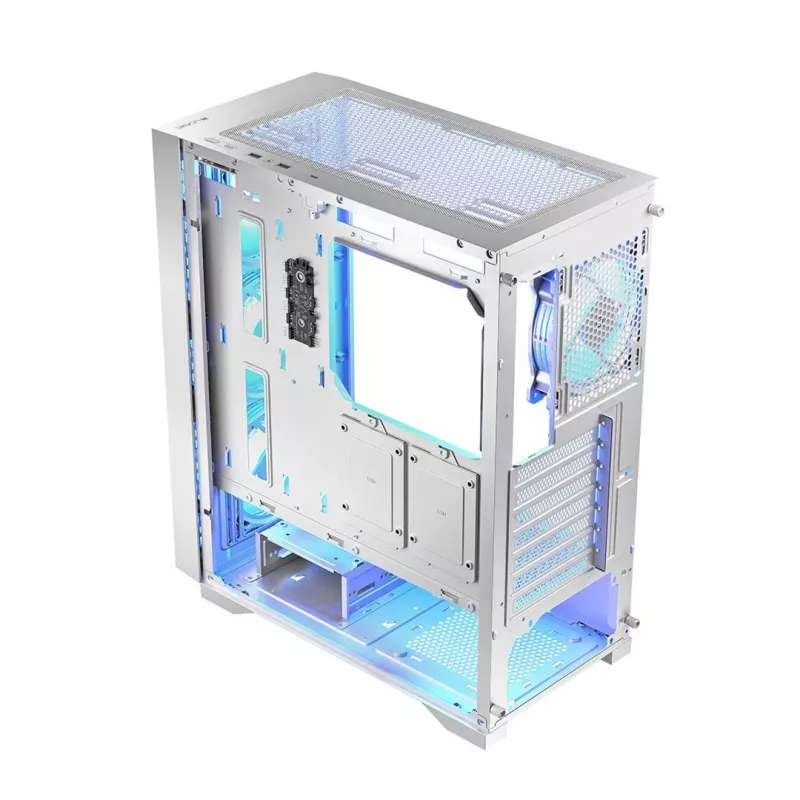 Case PC LOGIC Dart Pro Midi ARGB bianco — Midi Tower, ATX, 456×200×385 mm, GPU max 34 cm, altezza dissipatore CPU 155 mm, 3x120mm anteriore + 1x120mm posteriore, USB 3.0 x2, USB-C x1