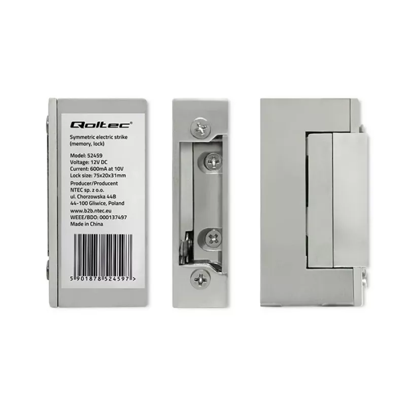 Serratura elettromagnetica QOLTEC 52459 12V simmetrica con memoria e bloccaggio