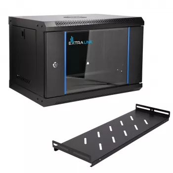 EXTRALINK LITE 6U 530X400 armadio rack a parete nero con ripiano