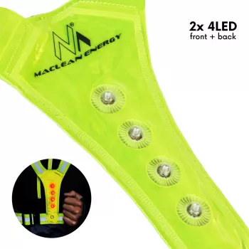 Gilet riflettente LED di sicurezza MACLEAN MCE425 – visibilità a 360°, taglia regolabile