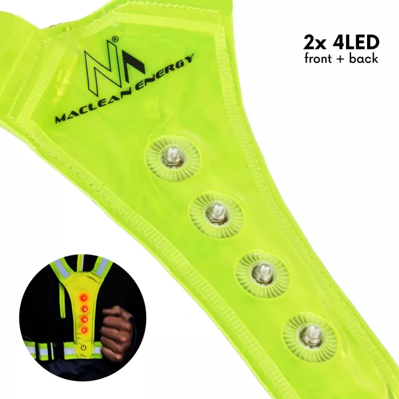 Gilet riflettente LED di sicurezza MACLEAN MCE425 – visibilità a 360°, taglia regolabile