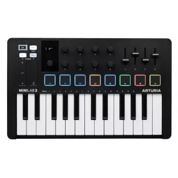 Controller MIDI ARTURIA MiniLab 3 — tastiera USB-MIDI compatta da 25 tasti con uscita MIDI, pad retroilluminati multicolore