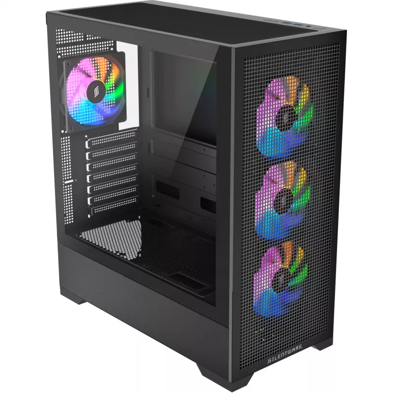 Case per PC Silentware Core 100 A-RGB nero — modello CORE100Schwarz, illuminazione A-RGB, formato Mid-Tower