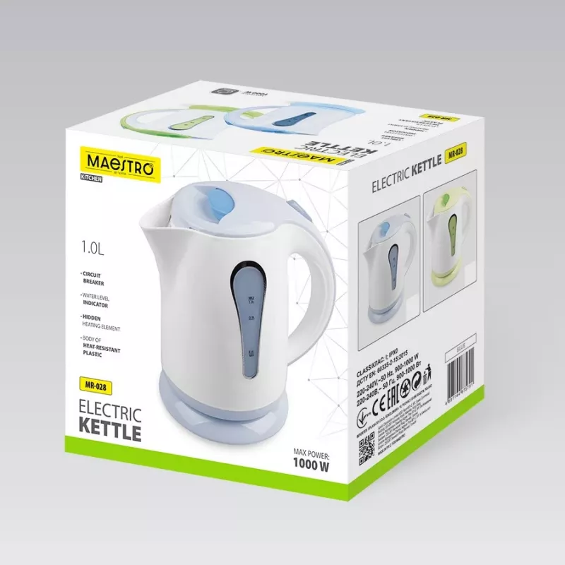 Bollitore Maestro MR-028-BLUE, capacità 1 L, potenza 1000 W, blu
