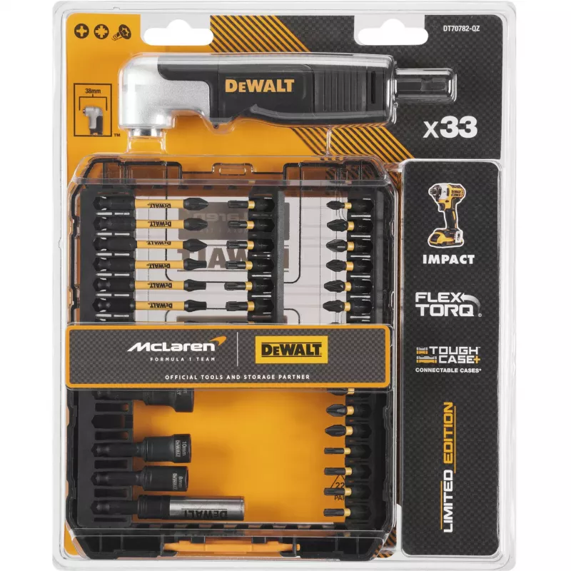 Set di inserti DeWalt FlexTorq DT70782-QZ, 33 pz., design McLaren, con adattatore angolare