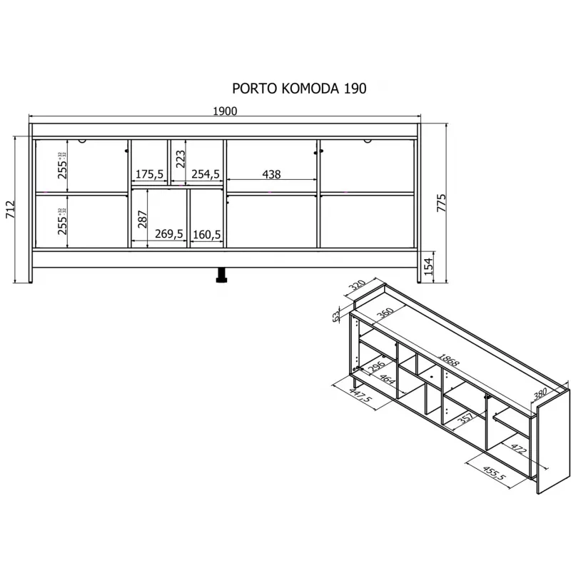 Comò Cama PORTO 3D 190x38x77 rovere/nero