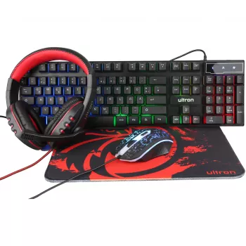 Set gaming Ultron HAWK tastiera mouse QWERTZ tedesco nero rosso bianco