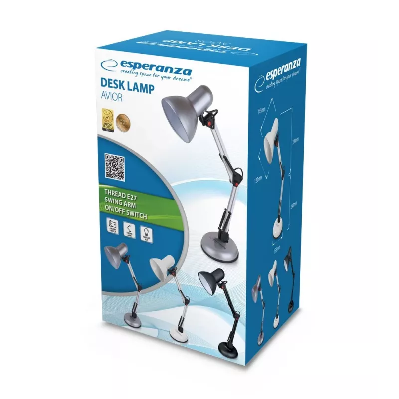Lampada da tavolo ESPERANZA AVIOR E27 12W LED, nero, regolabile in altezza, braccio flessibile, attacco E27
