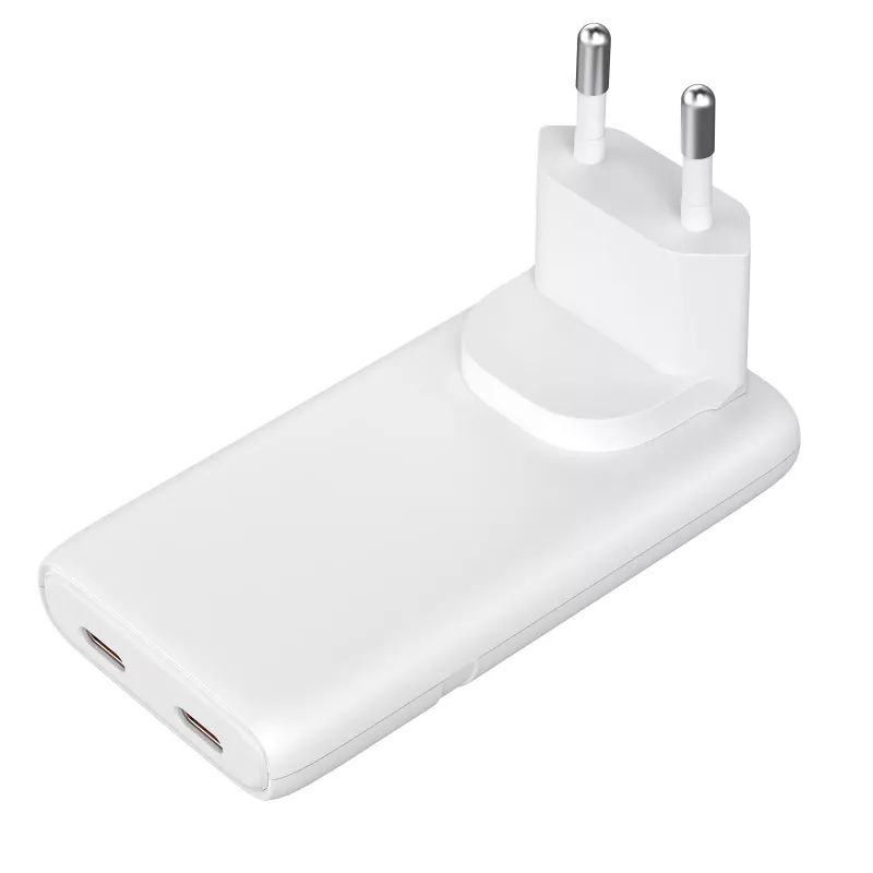 Akyga AK-CH-32 caricabatterie USB-C GaN piatto 65 W, 2 x USB-C PD, bianco