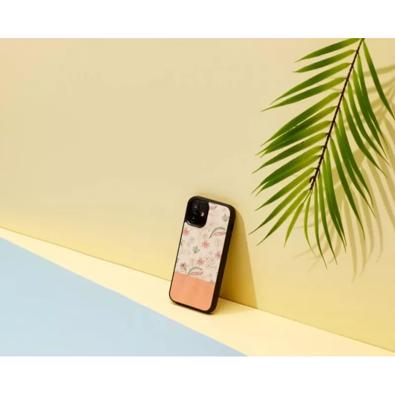 Custodia protettiva Man and Wood per iPhone 12 mini — fiore rosa su nero