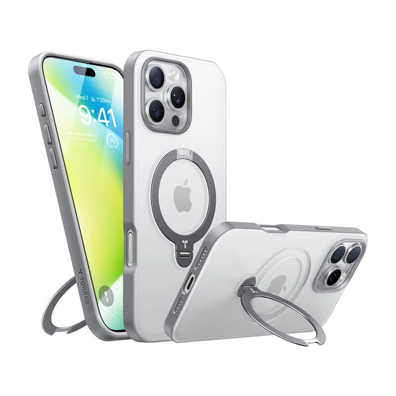 custodia trasparente Torras per iPhone 16 Pro — UPRO OSTAND SPIN SERIES, custodia protettiva trasparente sottile e leggera