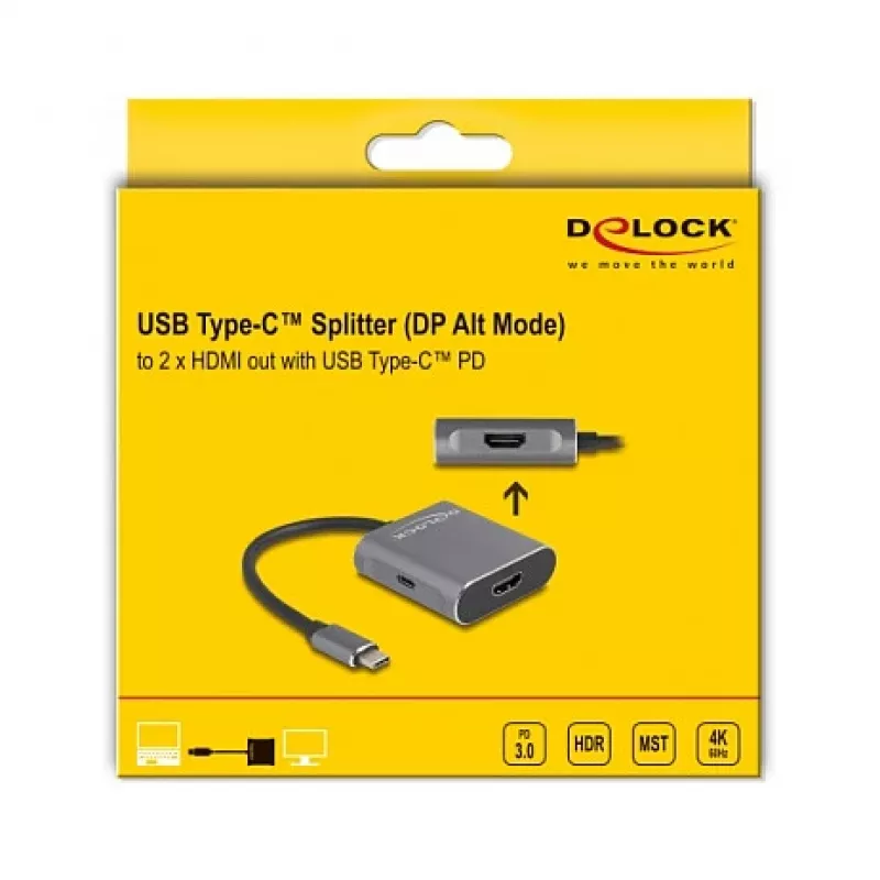 Splitter USB Type-C DeLOCK DP Alt Mode su 2 x HDMI MST 3840x2160