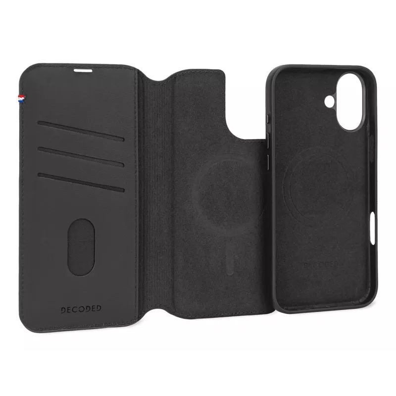 Custodia in pelle per iPhone 16, nero