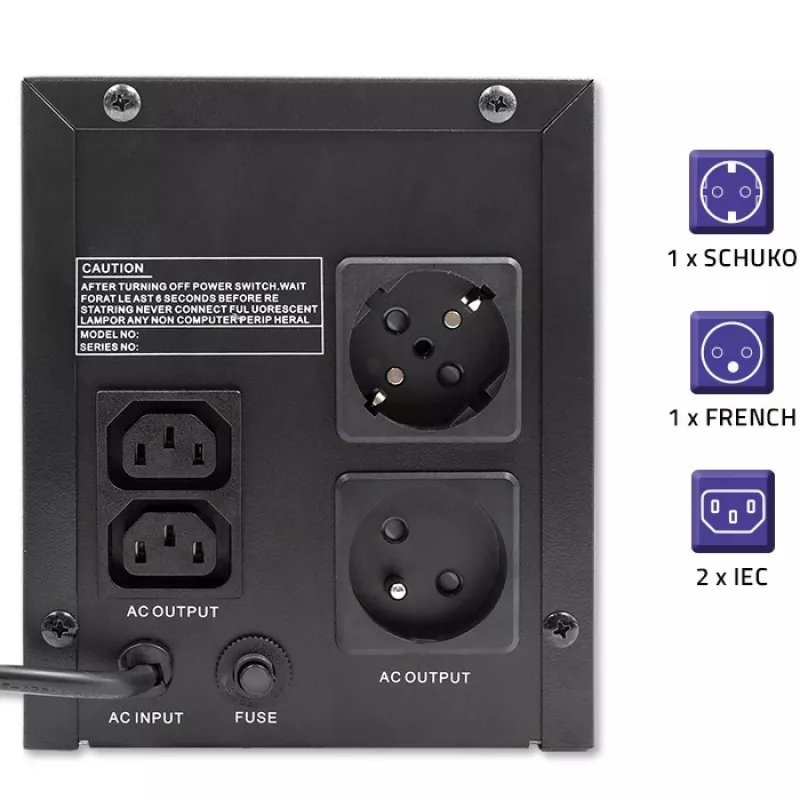 Qoltec Monolith 53775 gruppo di continuità UPS Line-Interactive, 1200 VA (1,2 kVA) / 720 W, AVR, 4 prese AC, nero