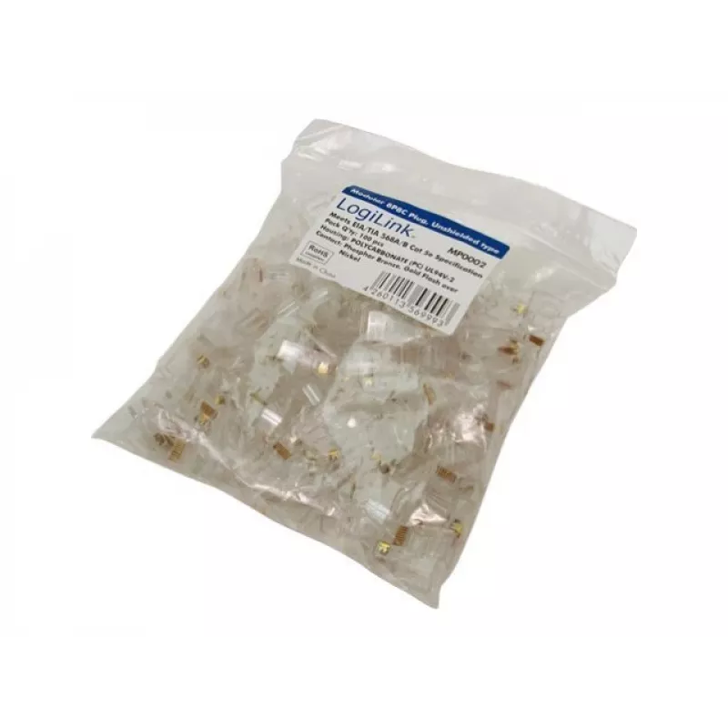 Connettore maschio per cavi RJ-45 LOGILINK MP0002, CAT5e, trasparente, confezione da 100 pz.
