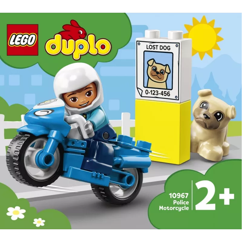 Set moto giocattolo LEGO Duplo Polizia 10967 con ruote mobili e figura di poliziotto