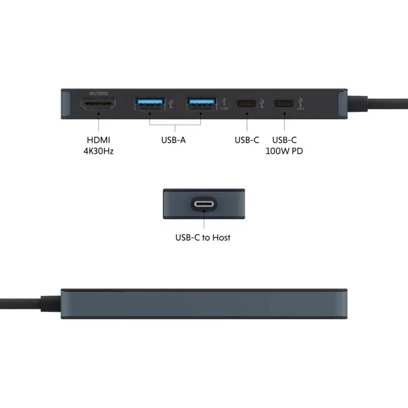 Hyper HyperDrive Flex HD4101BKGL hub USB-C a 5 porte (2x USB-A, 1x USB-C, 1x HDMI), nero