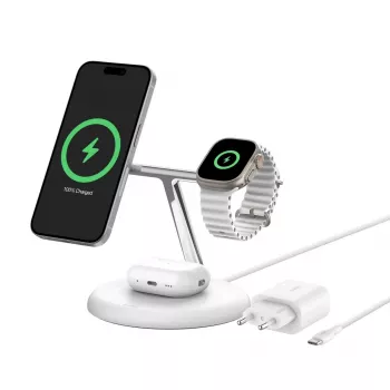 Belkin BoostCharge Pro 3-in-1 stazione di ricarica wireless con Qi2, bianco (WIZ023VFWH)