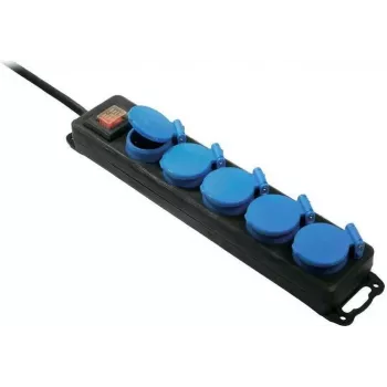 Ciabatta AS Schwabe 38609 — 5 prese, nero/blu, con interruttore