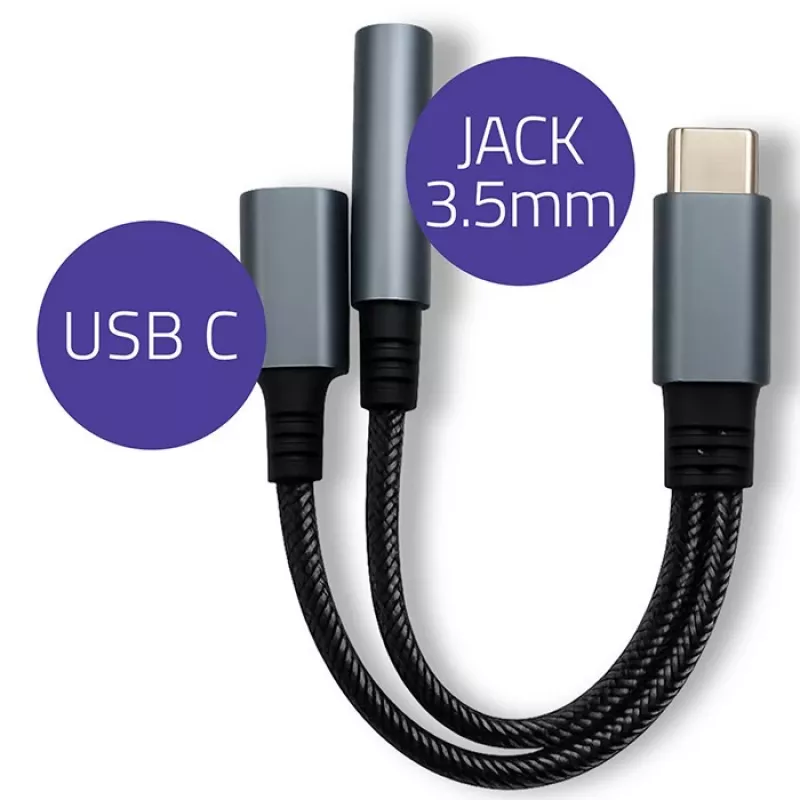 Adattatore 2 in 1 USB-C a USB-C e jack 3,5 mm PD 15W