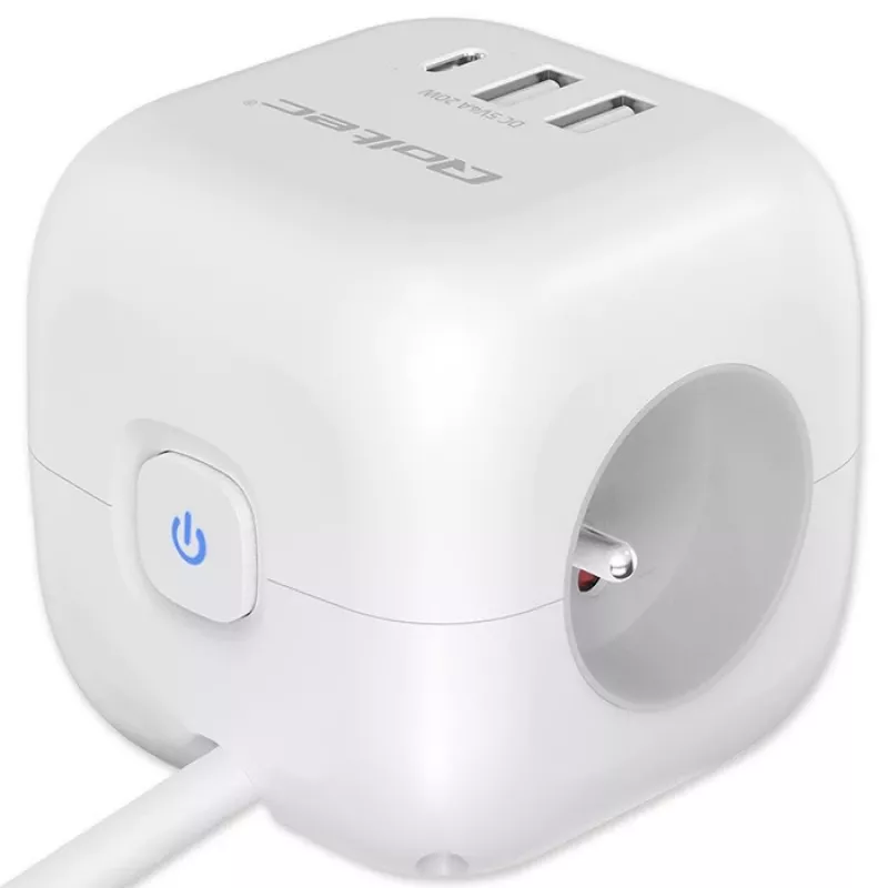Power Cube QOLTEC 52547 ciabatta 3×prese AC, 2×USB-A, 1×USB-C PD 20W