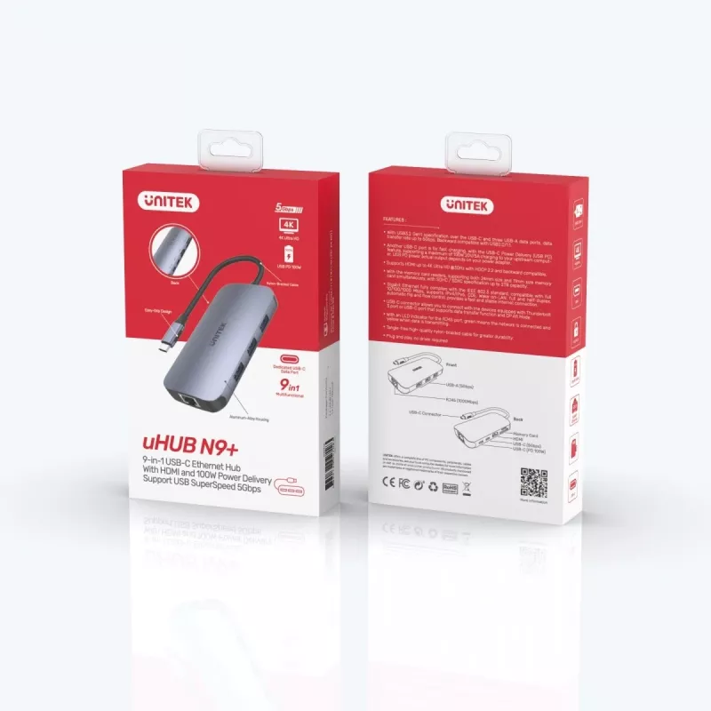 UNITEK D1071A hub interfaccia USB 3.0 SuperSpeed 5 Gb/s argento