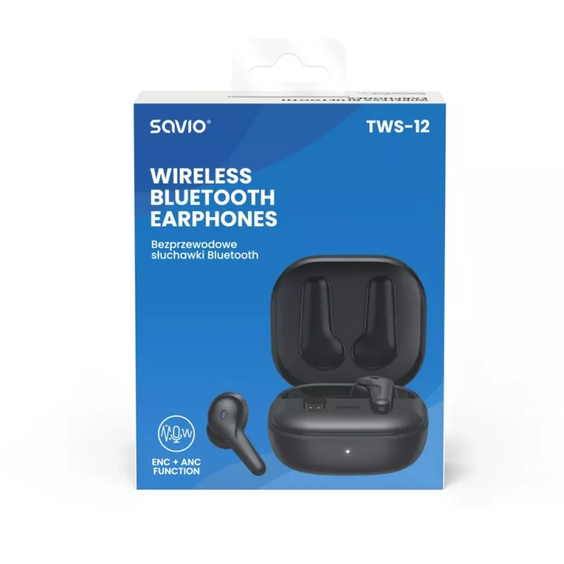 Headset in-ear SAVIO TWS-12, Bluetooth 5.3, microfono integrato, nero