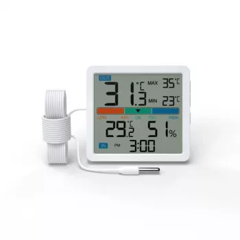 Termometro-igrometro MANTA MTO002W con sensore esterno (150 cm), interno 0–+50°C, esterno -40–+70°C, umidità 20–95% RH, indicatore di comfort, orologio
