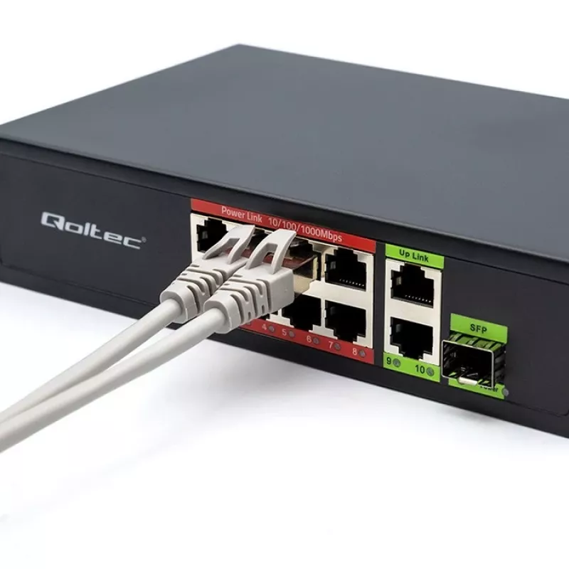 Switch Ethernet QOLTEC 52297 PoE RJ45 con uplink PoE e porta SFP