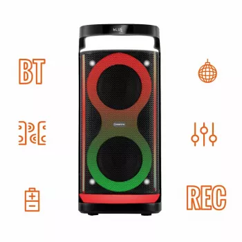 Altoparlante portatile MANTA SPK0601B100, 100 W, Bluetooth, karaoke, microfono wireless, batteria ricaricabile, equalizzatore, illuminazione disco