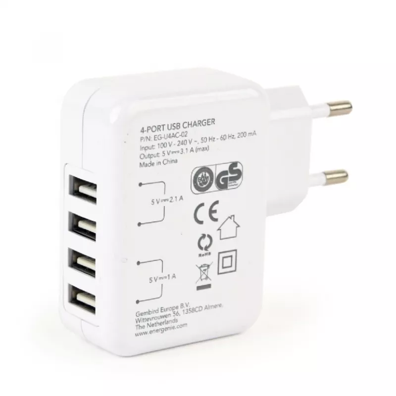Caricabatterie USB universale bianco/4 porte EG-U4AC-02 GEMBIRD