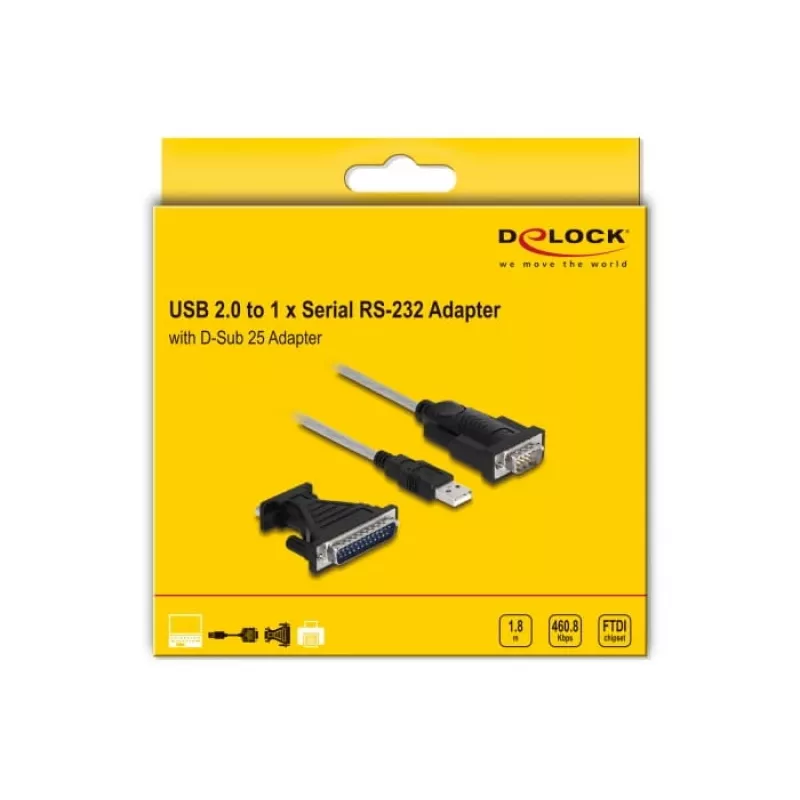 Adattatore DeLOCK USB 2.0 Type-A su seriale RS-232 D-Sub 9 + D-Sub 25
