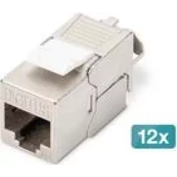 DIGITUS modulo keystone CAT 6A schermato, senza attrezzi, RJ-45, piatto, argento — confezione da 12