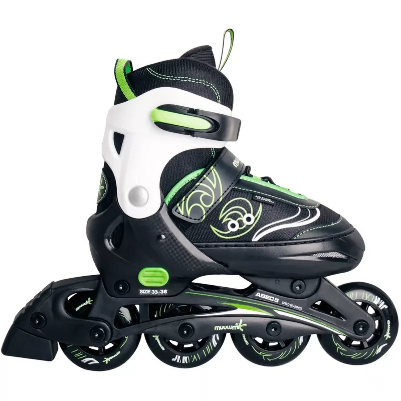 Pattini in linea Muuwmi 682 misura regolabile 33–36 verde/nero con set protezioni