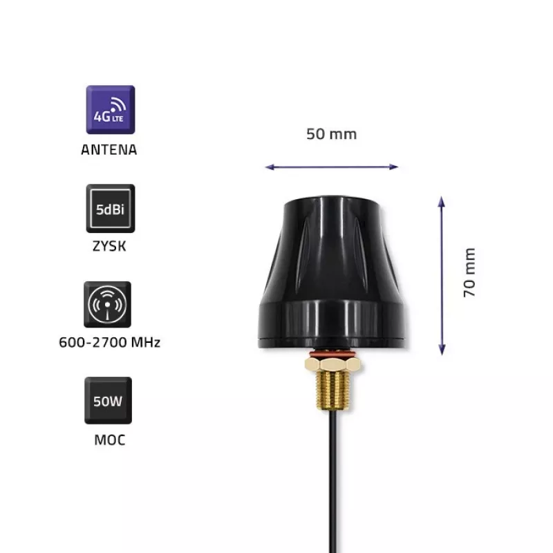 Antenna 4G-LTE omnidirezionale QOLTEC 57037, doppia polarizzazione, guadagno 5 dBi