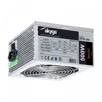 Alimentatore ATX Akyga Basic AK-B1-500 500 W, ventola 120 mm, PFC passivo, grigio