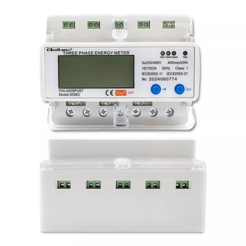 Contatore di energia trifase QOLTEC 50883 Wi‑Fi 400V con display LCD