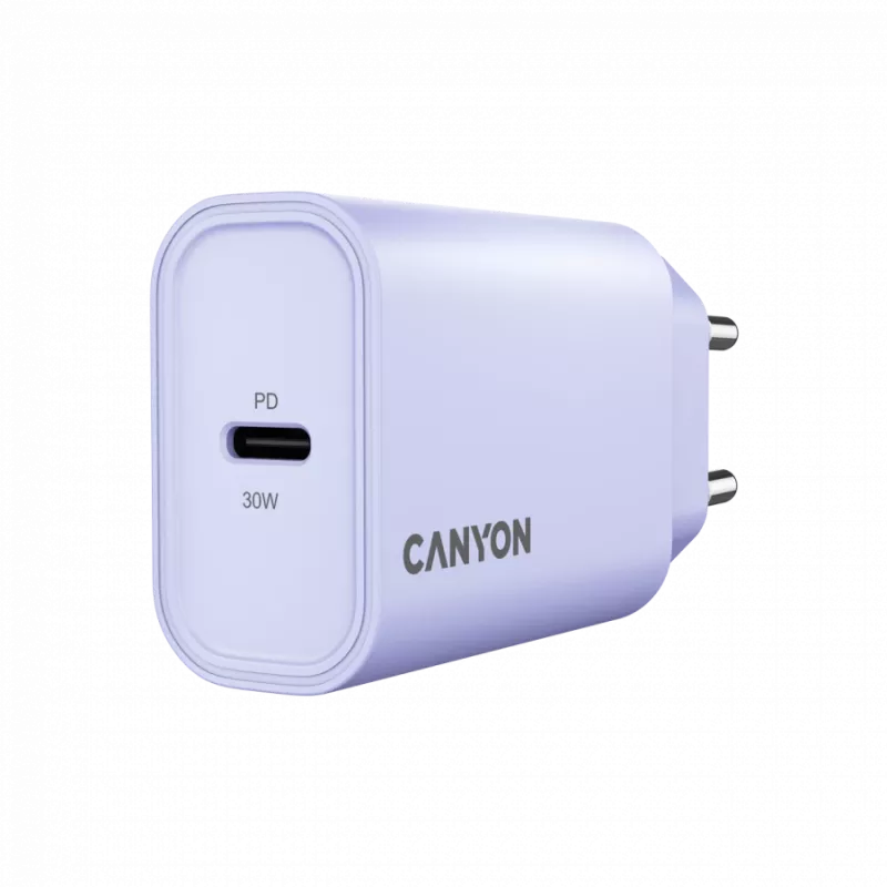 Caricabatterie da parete CANYON OnCharge 30CL, 30W USB-C PD, 1x uscita PD, spina EU, viola