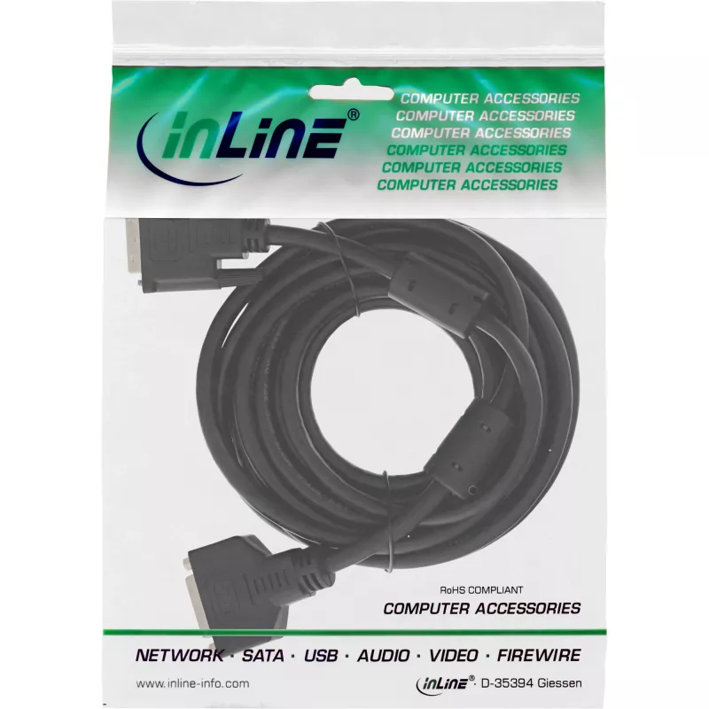 Cavo DVI-D InLine 24+1 M/F, Dual Link, 2 nuclei in ferrite, 3 m