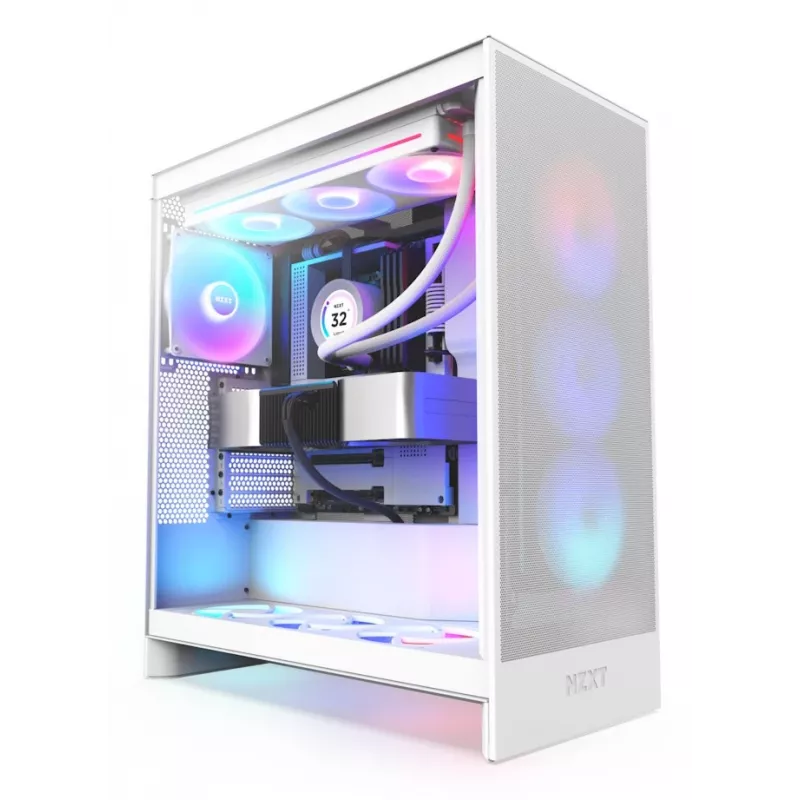 Case PC NZXT H7 Flow RGB Midi Tower bianco — vetro temperato, EATX, anteriore 3×120mm, USB-C