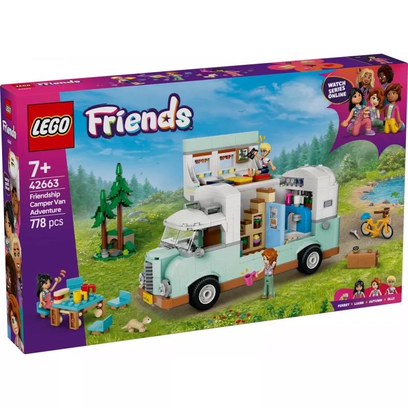Set LEGO Motor Home 42663 — camper LEGO Friends, 778 pezzi, 3 mini bambole, da 7 anni